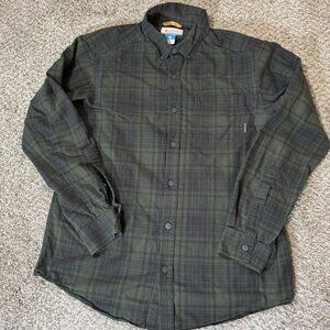 Columbia Shirt Mens Medium Green Plaid Button Down 100% Cotton Outdoors Hiking